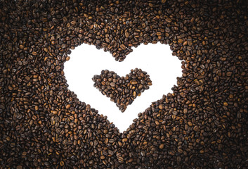 heart shape made coffee beans