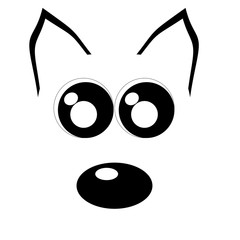 Kawaii illustration. Dog face contours. Nose, ears and big eyes on white background.