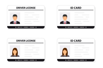 Driver license. ID card. Identification card icon. Man and woman driver license and ID cards card template. Icon driver's license. Driver license, identity verification, person data.