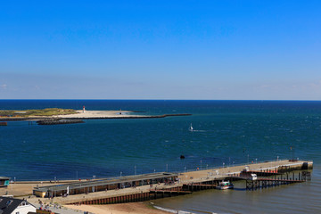 Obraz premium Top view of the harbor and lighthouse on the island of Helgoland, Germany