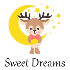 cartoon cute deer on the moon with text 