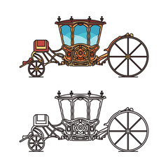 Icons of retro buggy or chariot for weddings