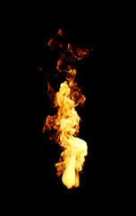 Fire With Long Flames Isolated On Black Background