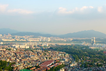 Seoul city street view from top in summer
