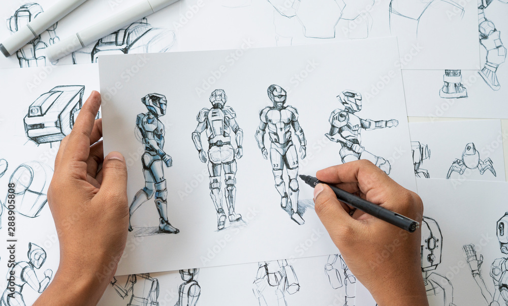 Wall mural animator designer development designing drawing sketching development creating graphic pose characte