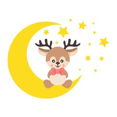 cartoon cute deer sitting on the moon vector