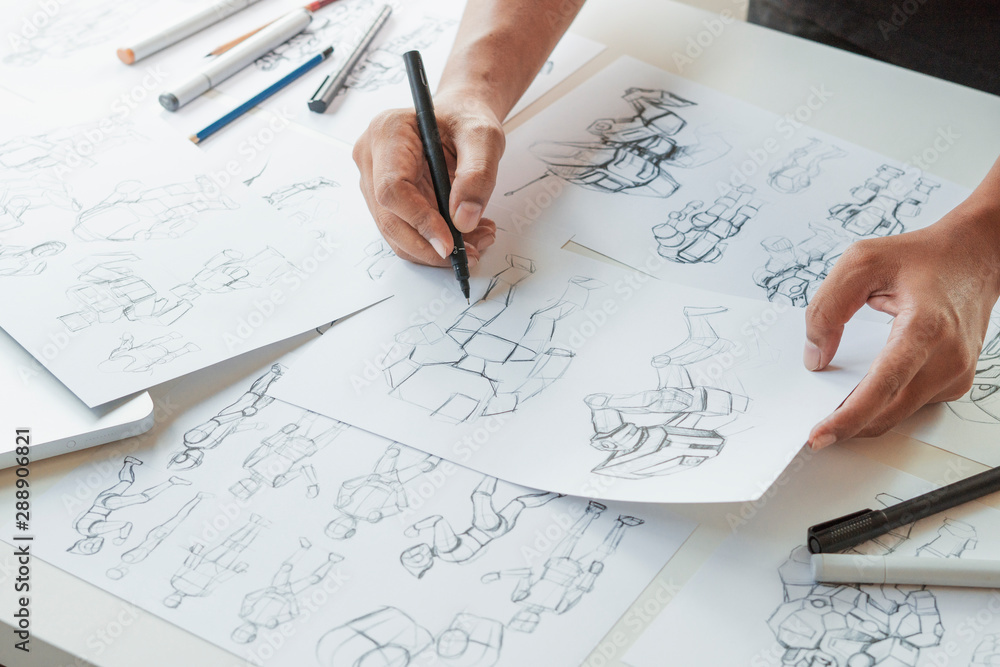 Wall mural animator designer development designing drawing sketching development creating graphic pose characte
