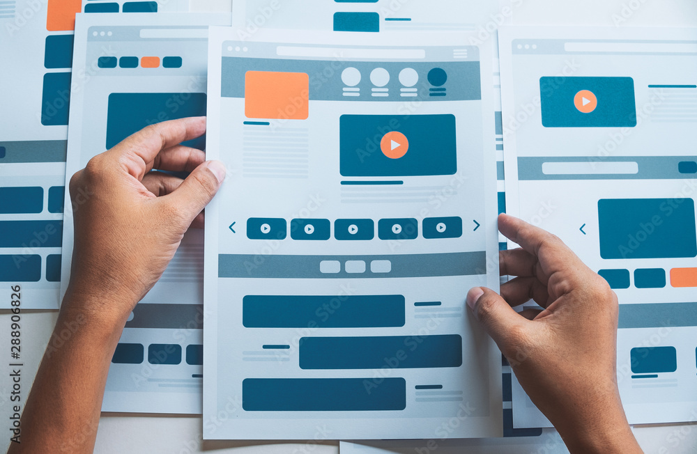 Aufkleber website designer creative planning application developer development draft sketch drawing template l