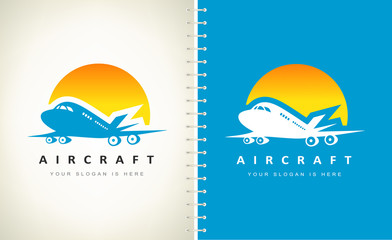 Fototapeta premium Airplane and Sun logo vector. Logo design.