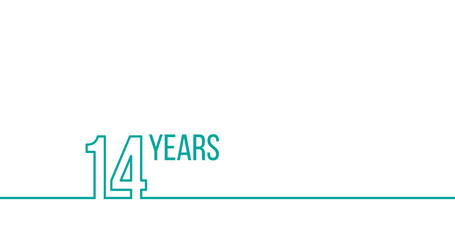 14 years anniversary or birthday. Linear outline graphics. Can be used for printing materials, brouchures, covers, reports. Stock Vector illustration isolated on white background