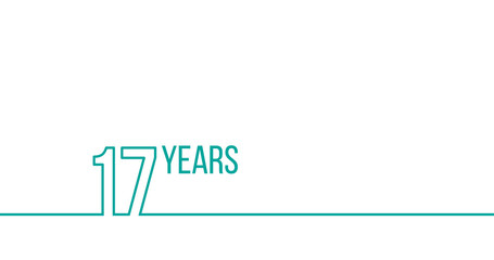 17 years anniversary or birthday. Linear outline graphics. Can be used for printing materials, brouchures, covers, reports. Stock Vector illustration isolated on white background