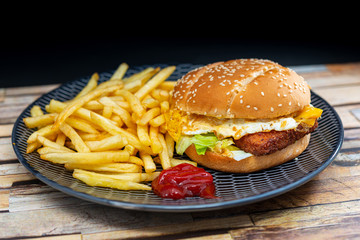 Cheese burger - American cheese chicken burger with fresh salad