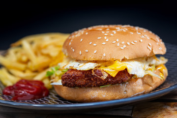 Cheese burger - American cheese chicken burger with fresh salad