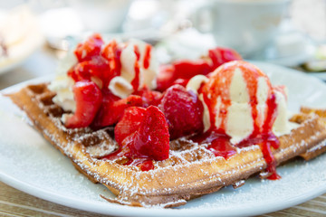 delicious Waffle with fresh cream