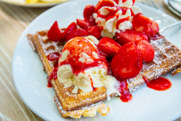delicious Waffle with fresh cream