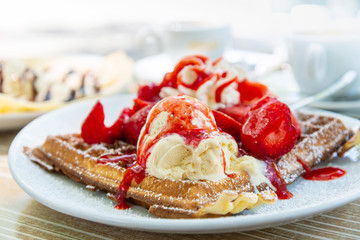 delicious Waffle with fresh cream