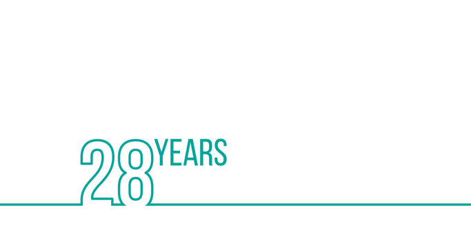 28 years anniversary or birthday. Linear outline graphics. Can be used for printing materials, brouchures, covers, reports. Stock Vector illustration isolated on white background