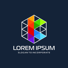Hexagon letters K digital logo. abstract icon. construction concept - vector