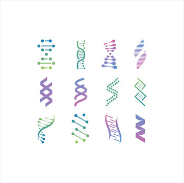 DNA genetic sign, icons and elements collection. colorful of DNA Symbol Isolated. DNA logo vector.