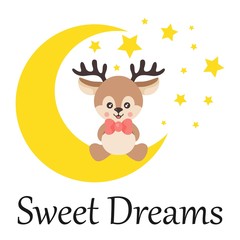 cartoon cute deer sitting with text on the moon vector