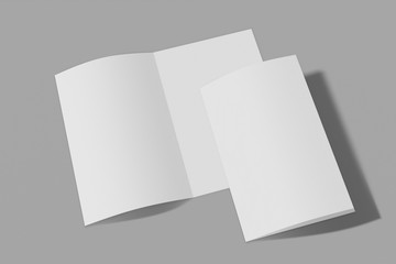 Two Mockup vertical booklet, brochure, invitation isolated on a grey background with soft cover and realistic shadow. 3D rendering.