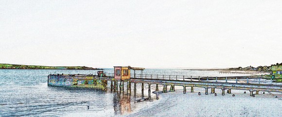 Landscape with a jetty at langebaan lagoon in the morning