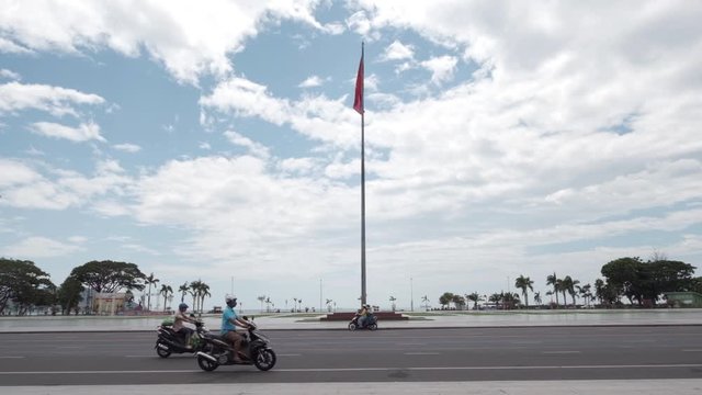 The flag of Vietnam in Quy Nhon, red flag with a gold star, was designed in 1940