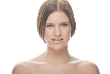 portrait of a young woman in front of a bright background