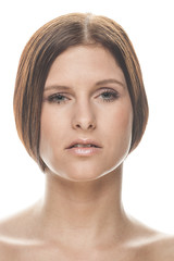 portrait of a young woman in front of a bright background