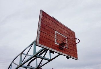 basketball hoop and net against blue sky