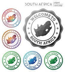South Africa badge. Colorful polygonal country symbol. Multicolored geometric South Africa logos set. Vector illustration.