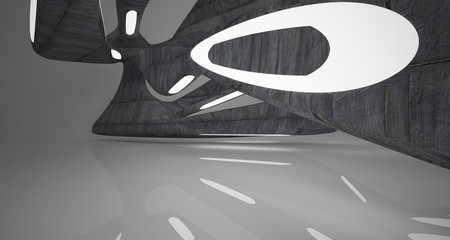 Abstract architectural concrete smooth interior of a minimalist house with neon lighting. 3D illustration and rendering.
