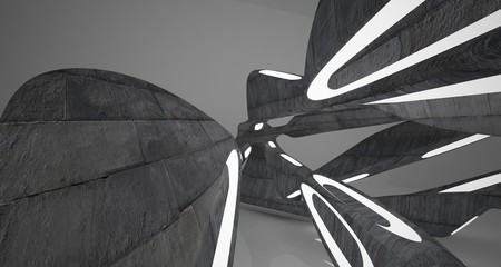Abstract architectural concrete smooth interior of a minimalist house with neon lighting. 3D illustration and rendering.