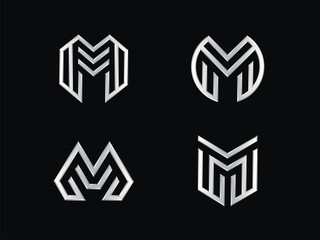 Set of 4 vector signs. Letter M in a linear style
