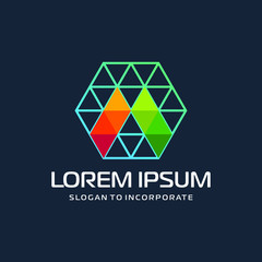 Naklejka premium Hexagon letters M digital logo. abstract icon. construction concept - vector
