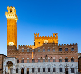 clock tower at piazza del campo  in Siena,Tuscany, Italy