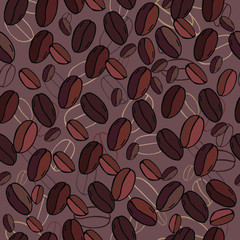 Coffee seamless vector pattern. Hand drawn coffee beans. Endless texture for decoration, stationery, textile, invitations, wrapping paper.