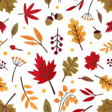 Autumn foliage hand drawn vector seamless pattern