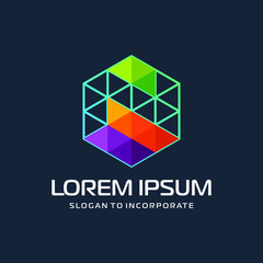 Hexagon letters N digital logo. abstract icon. construction concept - vector
