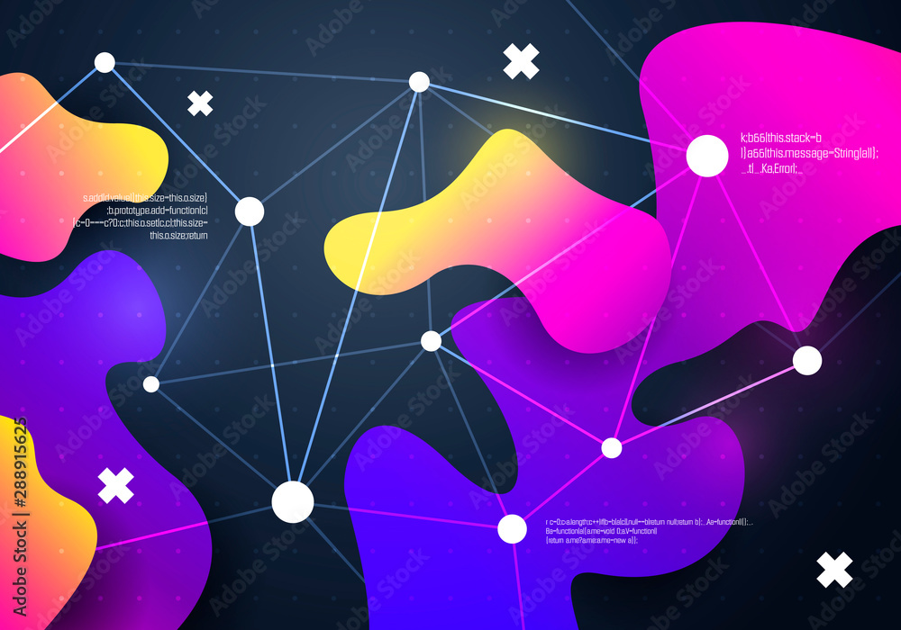 Poster liquid vector color abstract geometric shapes. futuristic fluid gradient elements for tech banner. a