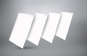 the template of four white mobile screens with light gray background