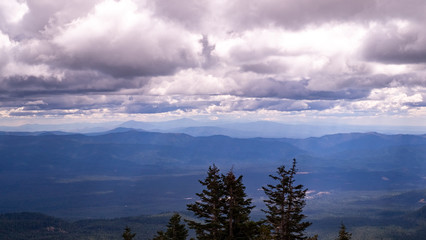 Fototapeta na wymiar View of Mount Shasta town from sacred panther meadow, California, Usa