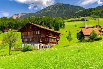 Fototapeta premium Lungern Old medieval village in the swiss alps.