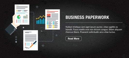 Business paperwork concept banner for internet.