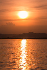 Sunset on the Irrawaddy River (Ayeyarwaddy River) in Bagan, Myanmar (Burma)