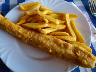 Classical Fish and Chips served in a restaurant