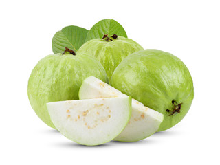 Guava fruit with leaf  isolated on white background .