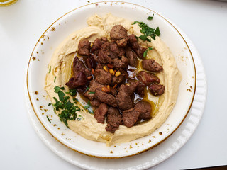 Hummus with lamb meat  Middle East Arabic food