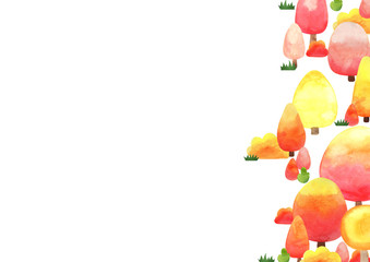 Pastel color autumn tree watercolor hand painting border for decoration on autumn festival.