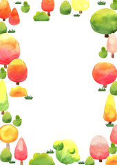 Pastel color autumn tree watercolor hand painting border for decoration on autumn festival.